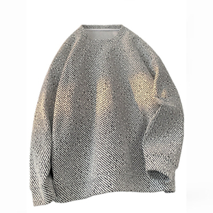 满天星圆领卫衣男秋冬2025新款上衣服美式男装无帽重磅斑马纹外套