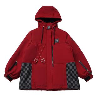 现货即发【极地】棋盘格雪服加绒外套背带裙设计感冬日套装