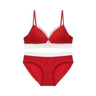 MIMI FANTASY红色内衣套装女结婚送礼本命年 绑带法式三角杯文胸