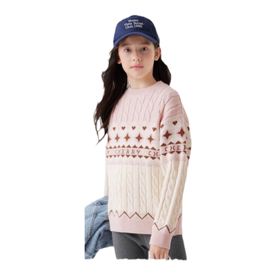 巴拉巴拉女童条纹毛衣大童圆领针织衫儿童套头毛衫冬装新款童装潮