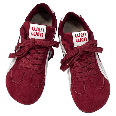 红色德训鞋女2025新款百搭保暖