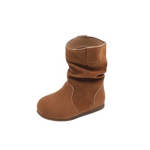 女童公主风休闲风皮靴2025秋新款休闲极简风时尚中大童筒靴马丁靴