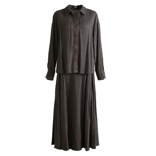 深灰色气质套装女2026年春季新款通勤百搭长袖衬衫半身裙两件套