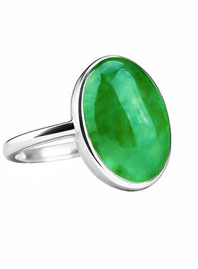 白金镶嵌绿松石开口戒指S925纯银