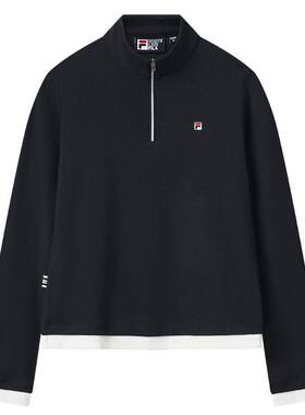 FILA 斐乐官方女子针织长袖衫秋季款时尚休闲半拉链修身长T