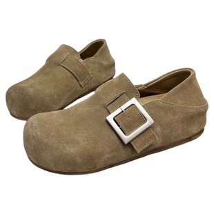 真皮厚底内增高勃肯鞋女2026春季新款擦色复古休闲单鞋轻便懒人鞋