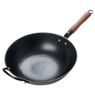 龟纹旗舰店正品铸铁锅炒菜家用燃气电磁炉老式带耳无涂层炒锅平底