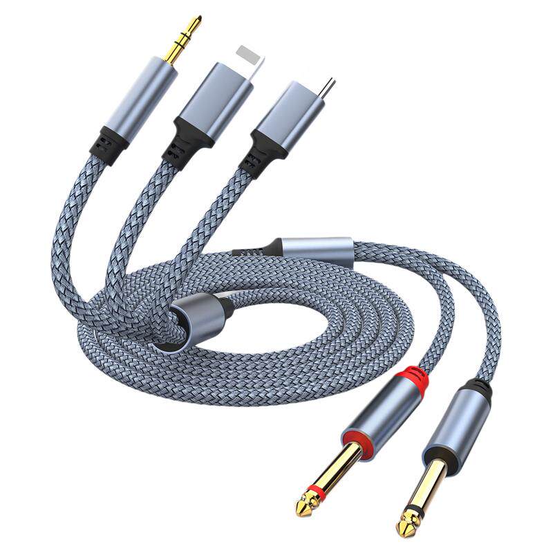 萨科雷三合一转双6.5mm音频线适用苹果Type-C接口3.5mmAUX转接6.5mm6.35调音台伴奏电子琴吉它DVD功放加长5米