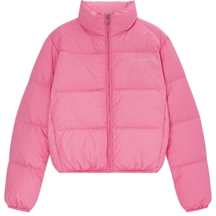 【90白鸭绒】Juicy Couture橘滋羽绒服女粉色立领休闲印花短外套