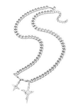 方钻星芒十字架钛钢潮酷锁骨链