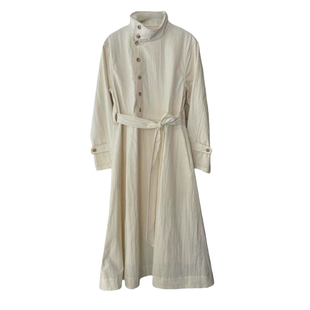 好在 当天9折+立减到手269 不规则翻立领两穿艺术系奶白连衣裙春