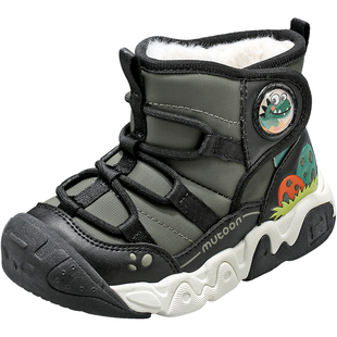 牧童小童雪地靴2025冬季新款男童小恐龙防撞大棉鞋加绒户外女童鞋