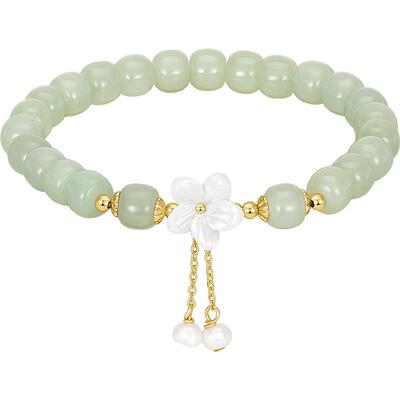 mck925银和田玉桃花手链