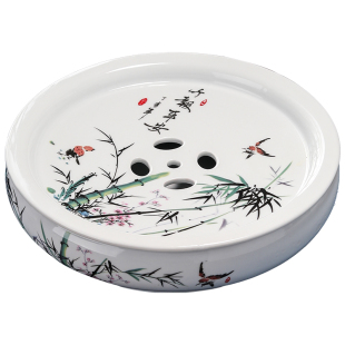 新款潮汕功夫茶具套装白瓷圆形茶盘陶瓷泡茶家用客厅泡茶茶台茶杯