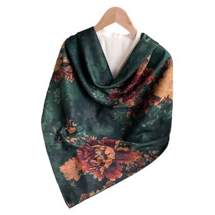 小丝巾女墨绿色大方巾纱巾春秋冬季送妈妈长辈薄围巾旗袍披肩两用