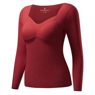 梦特娇羊绒蚕丝保暖内衣女带胸垫打底衫德绒发热上衣加绒秋衣冬季