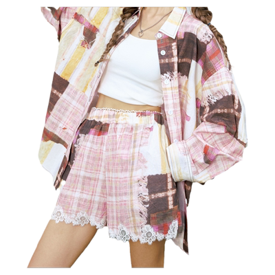 CLOUDSEASON蕾丝边格子短裤女2026新款爆款外穿休闲短裤女