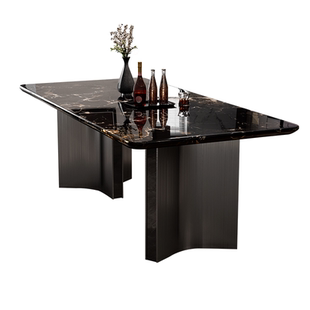 黑玫瑰轻奢石纹天然大理石餐桌椅组合2026新款长方形家用吃饭桌子