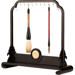 红木笔架毛笔挂毛笔搁 高档黑檀木制多功能毛笔架子 实木质挂笔架文房四宝书法用品专业摆件