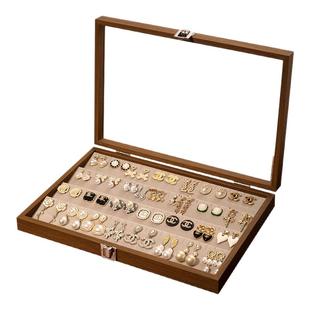 耳饰首饰品收纳盒木质大容量耳钉专用收纳盒黑胡桃纹高级感展示盒