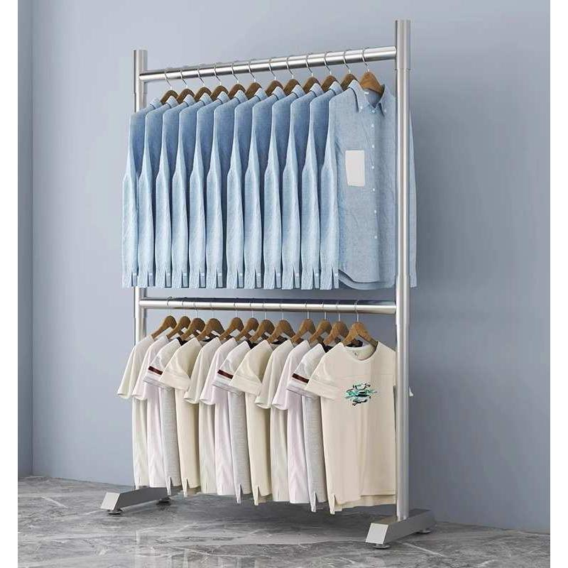 双层衣架落地卧室家用床尾挂衣服架子不锈钢小户型简易多层晾衣架
