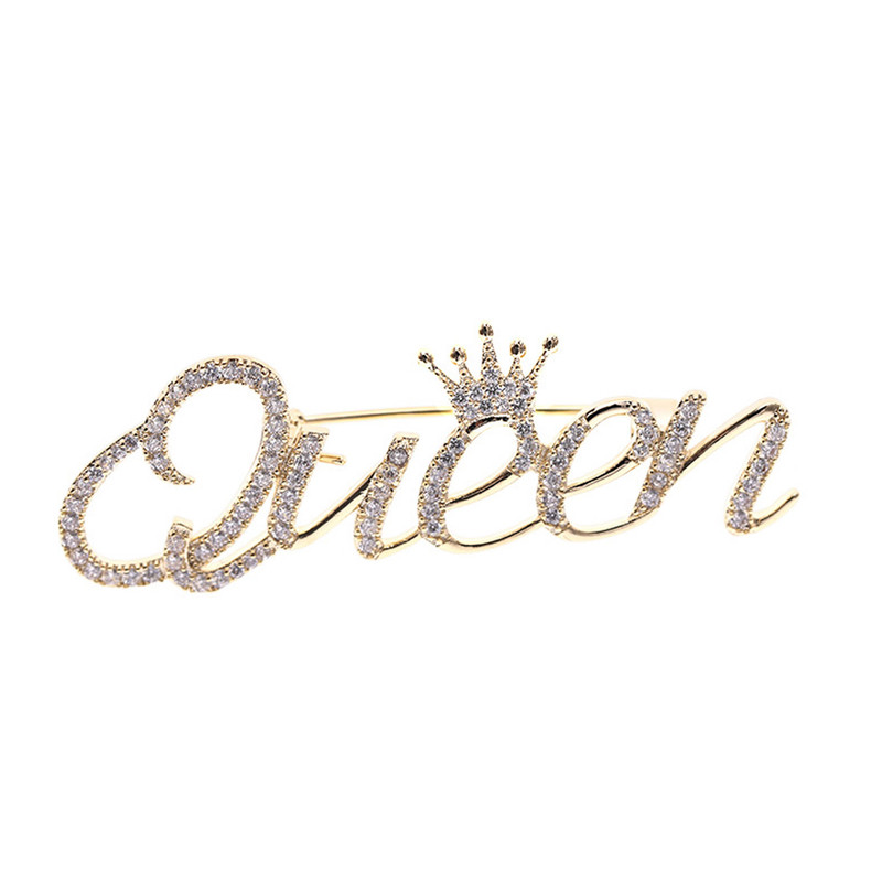 时尚Queen皇冠字母胸针女王水钻轻奢配饰别针高档潮个性别针胸花