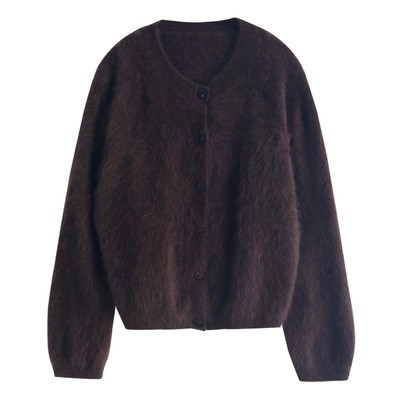 徐大脸吖定制 100澳洲羊毛氛围感拉毛韩系秋季针织开衫毛衣外套女