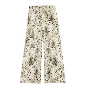 西岸社·美式拼接豹纹阔腿牛仔裤女2026春季宽松直筒拖地裤