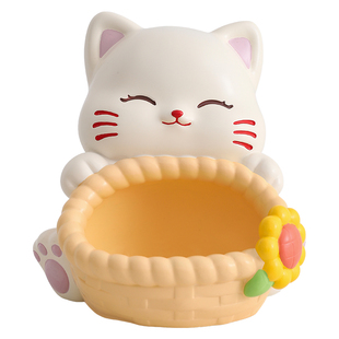 奶油风招财猫2025新款钥匙收纳玄关摆件入客厅装饰品乔迁新居礼物