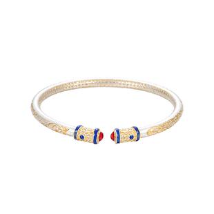 臻汇银吉言银手镯女款999纯银2025新款珐琅彩国风银镯子生日礼物