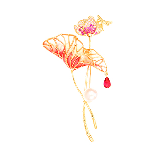 A红荷叶蜻蜓新年闺蜜师生长辈礼物中式胸针高档轻奢女胸花女秋冬