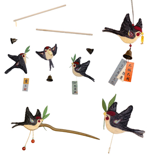 哈尼手工燕子空中平衡挂饰无声风铃民族风发簪diy材料包胸针礼物