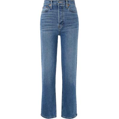 Re Done 女怀旧高腰窄腿直筒九分蓝色牛仔裤