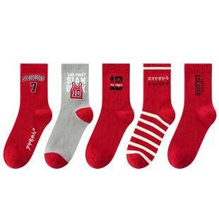 儿童篮球袜红色春秋运动袜纯棉无骨吸汗耐磨不臭脚秋冬季大童袜子