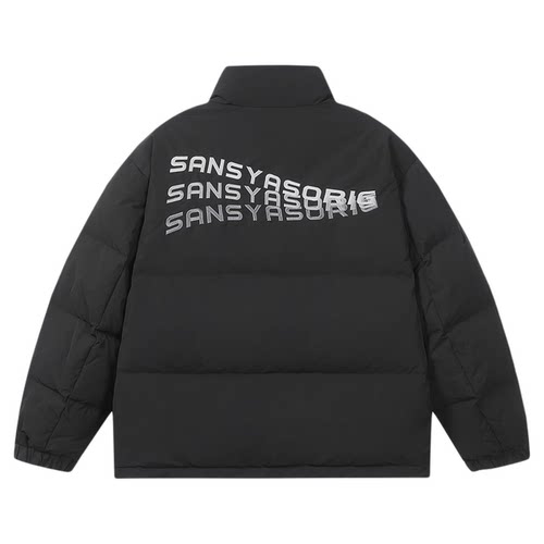 木村三社SANSYAS 羽绒服男女情侣款80白鸭绒立领休闲外套刺绣