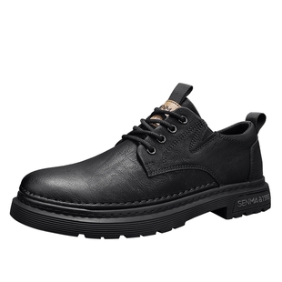 森马男鞋2025新款冬季商务正装复古休闲皮鞋英伦风黑色低帮马丁靴