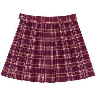 格子百褶裙半身裙女春秋美式复古短款高腰A字显瘦红色格纹短裙裤