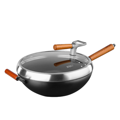 有钛铁不粘无涂层复合铁炒锅