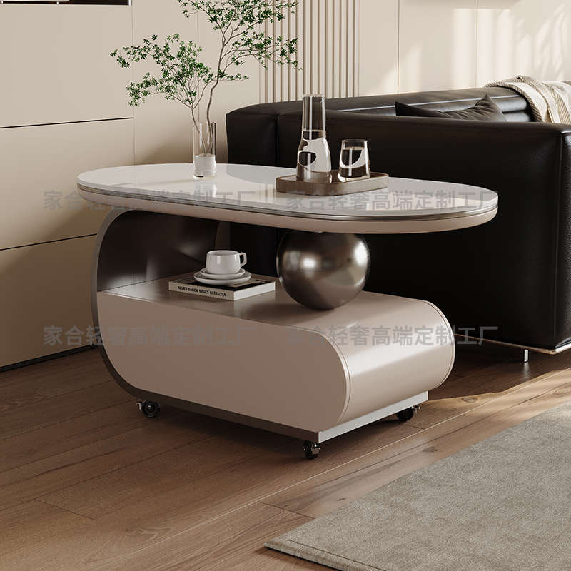岩板沙发边几小户型茶几轻奢高级感客厅可移动小推车2025带轮子
