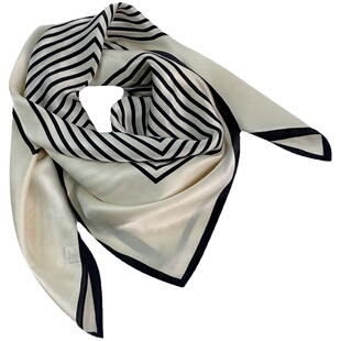 北欧简约条纹90真丝丝巾抹胸大方巾系腰女夏季桑蚕丝披肩薄款围巾