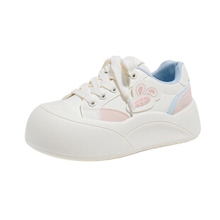 芭芭鸭儿童厚底小白鞋2026春季女童鞋子学生增高面包鞋中大童板鞋