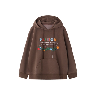 时然大码微胖MM2025年冬新款H版宽松遮肉高克重刺绣冬款连帽卫衣