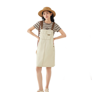 紫涵复古工装背带裙女夏季新款文艺时尚休闲小个子纯棉吊带连衣裙