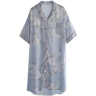 清新印花珠家美绪睡裙女士夏季人造棉薄款凉感绵绸短袖家居服睡衣
