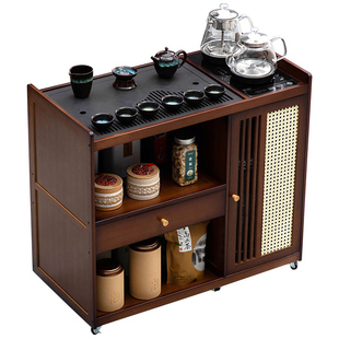 移动茶桌小茶台烧水壶一体家用茶水柜实木茶几茶车阳台煮泡茶桌子