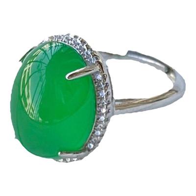 天然冰种玉髓冰透翠色绿玛瑙戒指