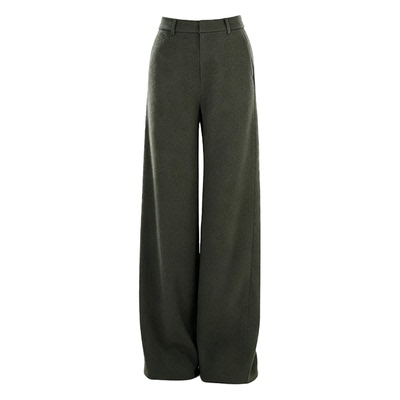 醋酸榉木绿羊毛裤女直筒裤休闲裤