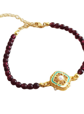 天然石榴石包金沙金如意手链女复古流苏手饰精致气质轻奢小众手串