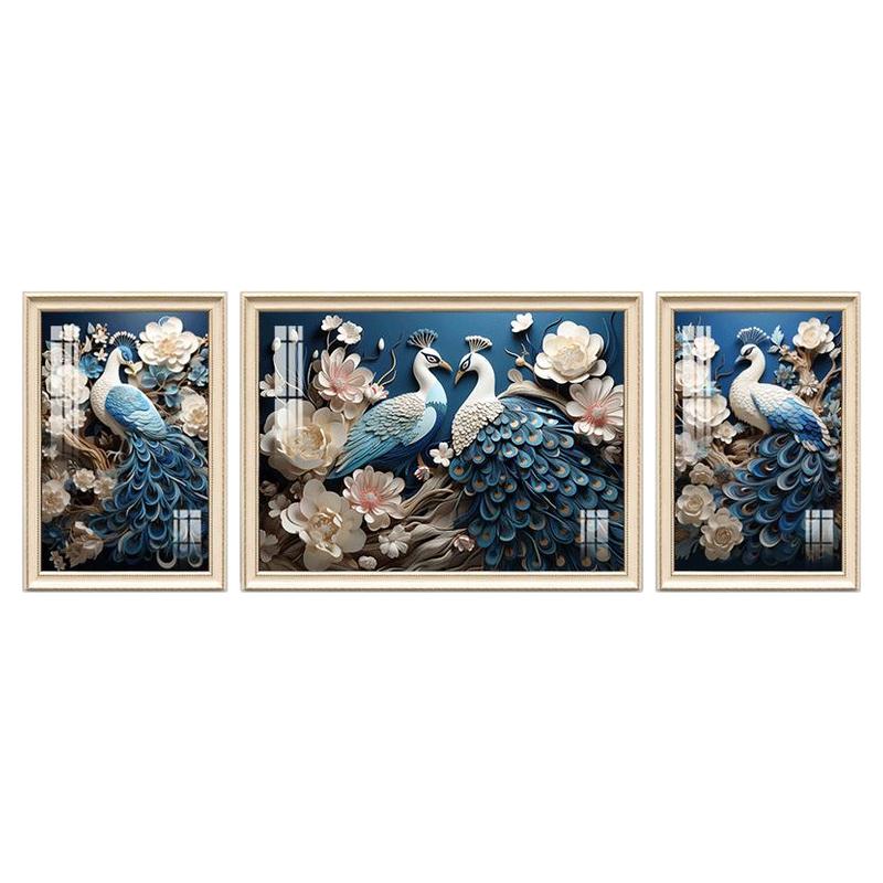 美式客厅沙发背景墙装饰画三联画