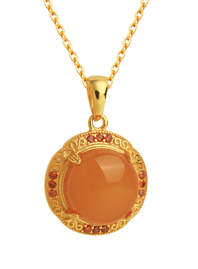 小银匠天然蜜蜡吊坠纯银琥珀项链